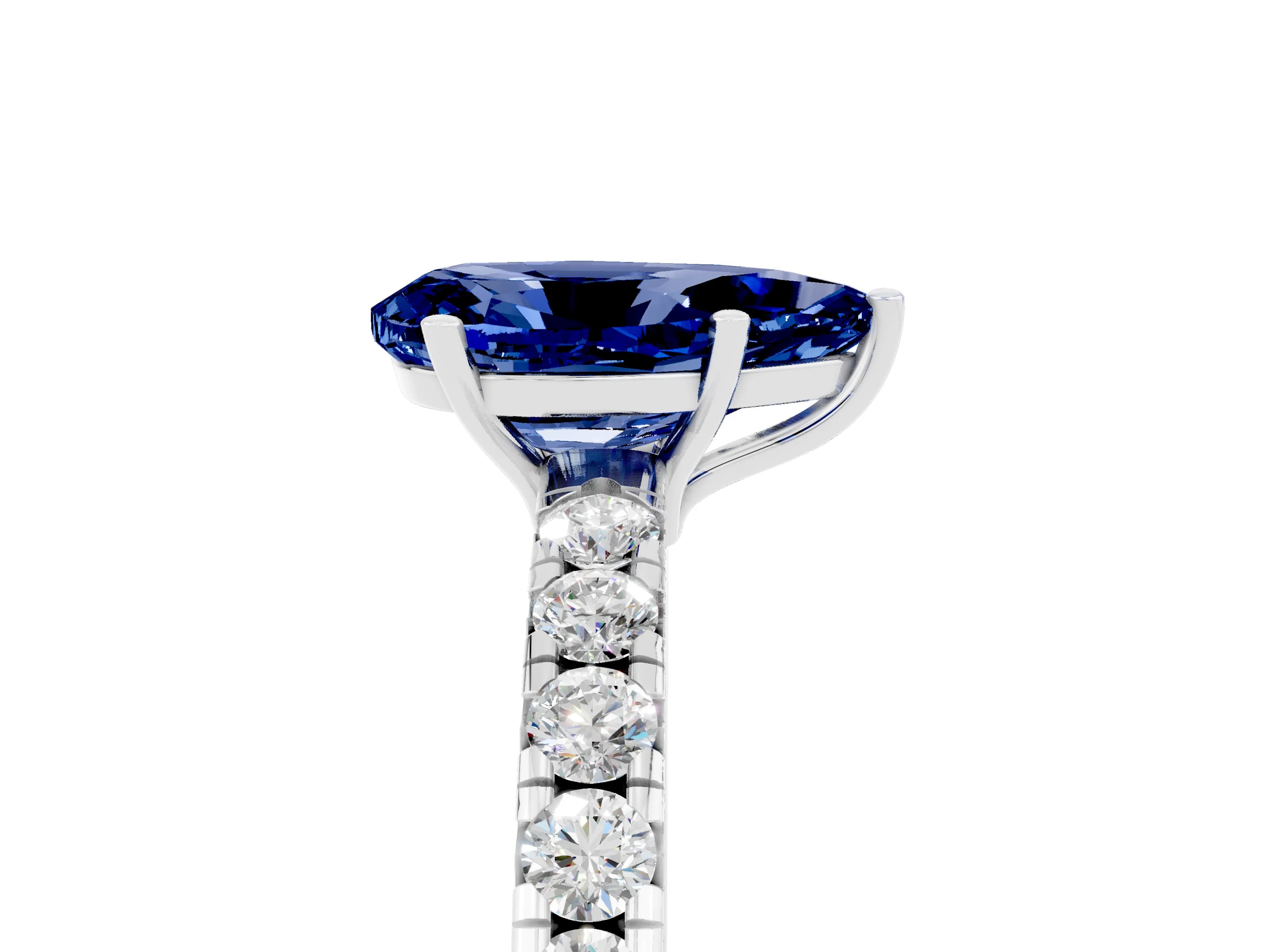 White gold Pear Cut Blue Sapphire Pavé Solitaire Engagement Ring with Four-Prong Setting_17