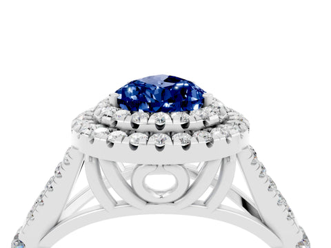 White gold Pear Cut Blue Sapphire Pavé Split Shank Double Halo Engagement Ring_4