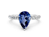 White gold Pear Cut Blue Sapphire Pave Band Solitaire Ring with Four-Prong Setting_24