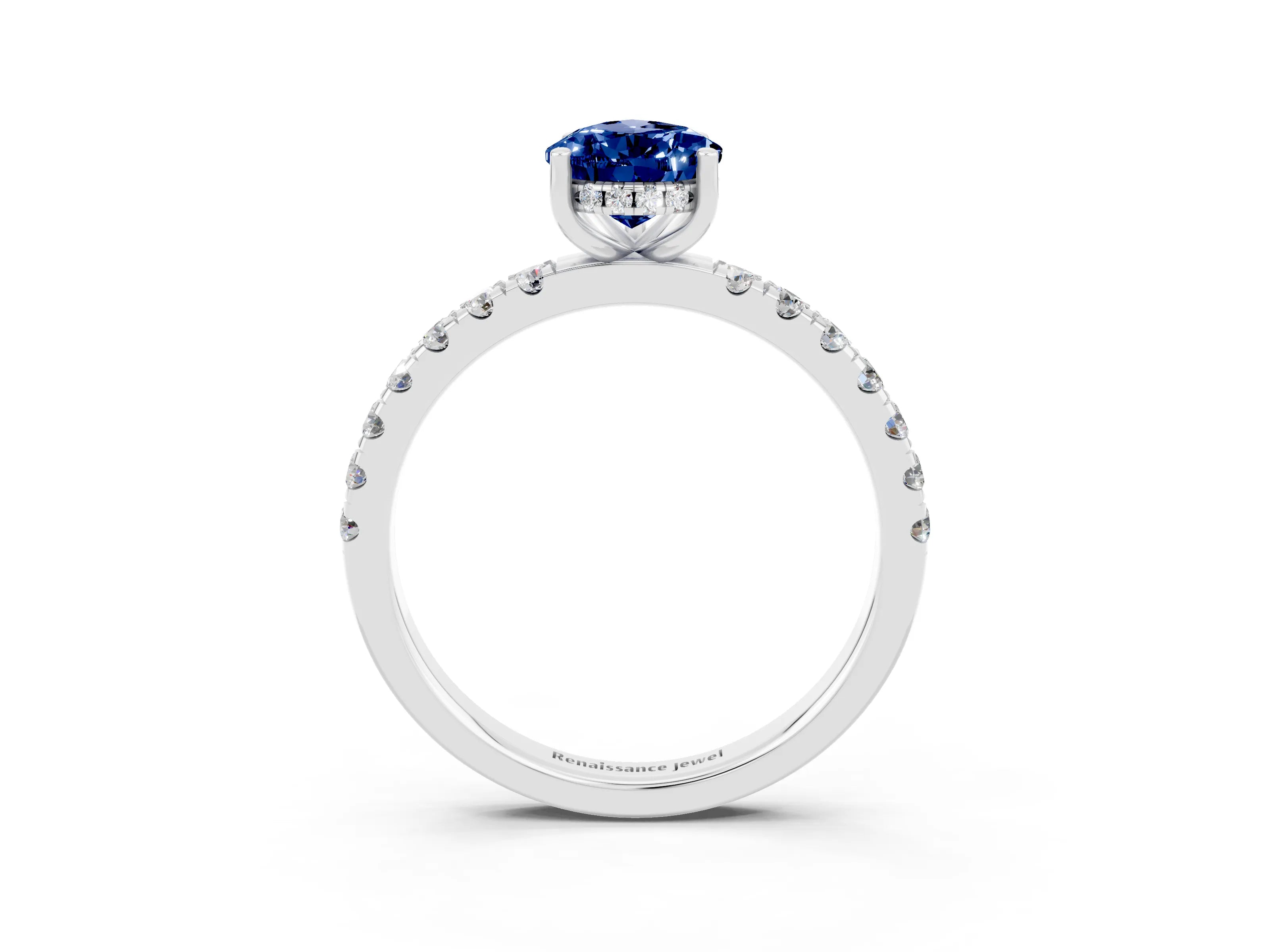 White gold Pear Cut Blue Sapphire Pave Band Solitaire Ring with Four-Prong Setting_27