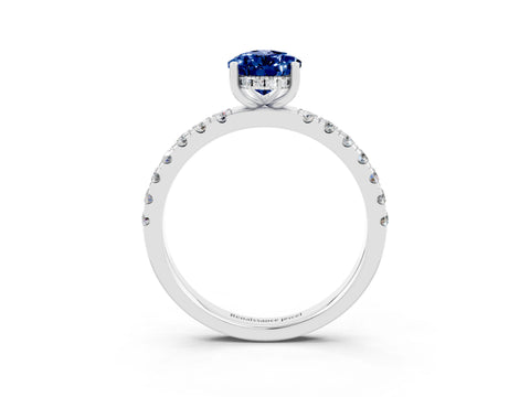White gold Pear Cut Blue Sapphire Pave Band Solitaire Ring with Four-Prong Setting_27