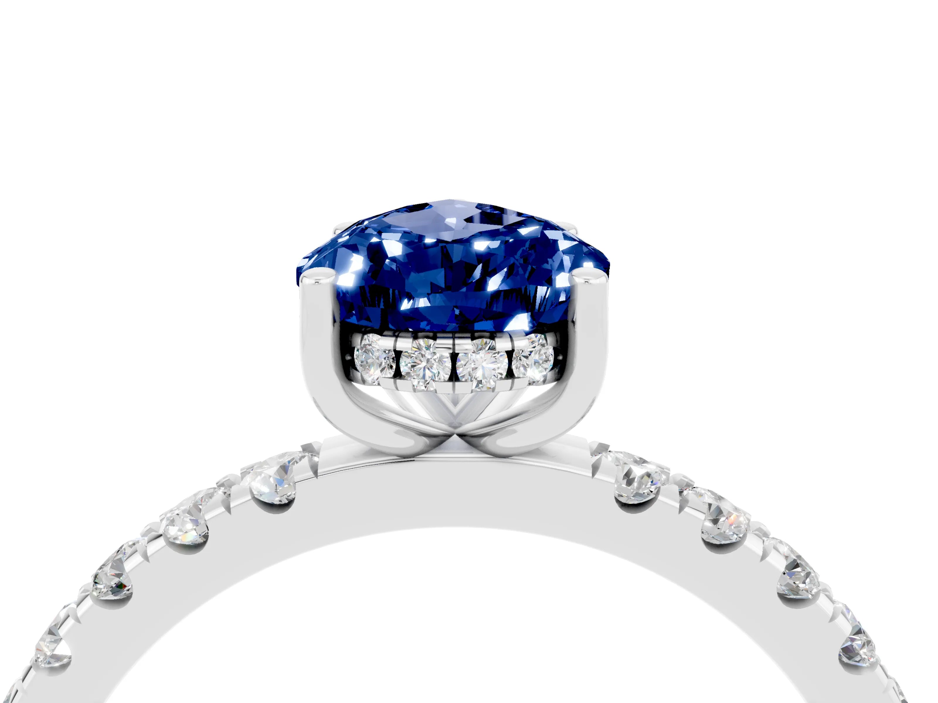 White gold Pear Cut Blue Sapphire Pave Band Solitaire Ring with Four-Prong Setting_28