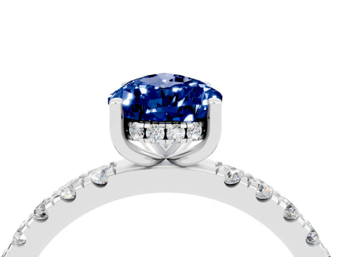 White gold Pear Cut Blue Sapphire Pave Band Solitaire Ring with Four-Prong Setting_28