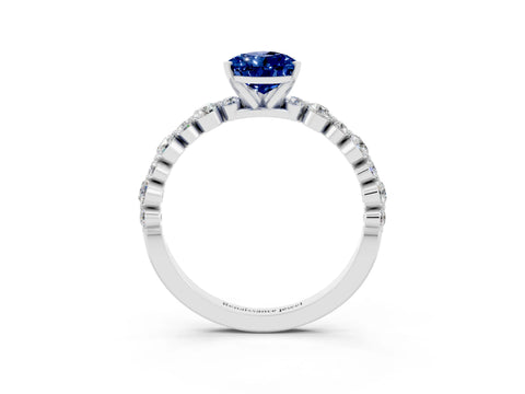 White gold Pear Cut Blue Sapphire Prong Set Engagement Ring with Pavé Band_3