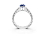 White gold Pear Cut Blue Sapphire Ring with Milgrain Pavé Band and Four-Prong Setting_15