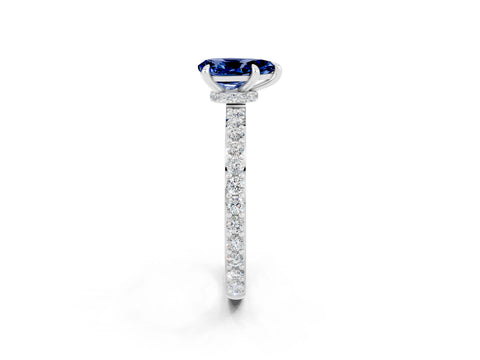 White gold Pear Cut Blue Sapphire Ring with Pavé Band and Four-Prong Setting_2