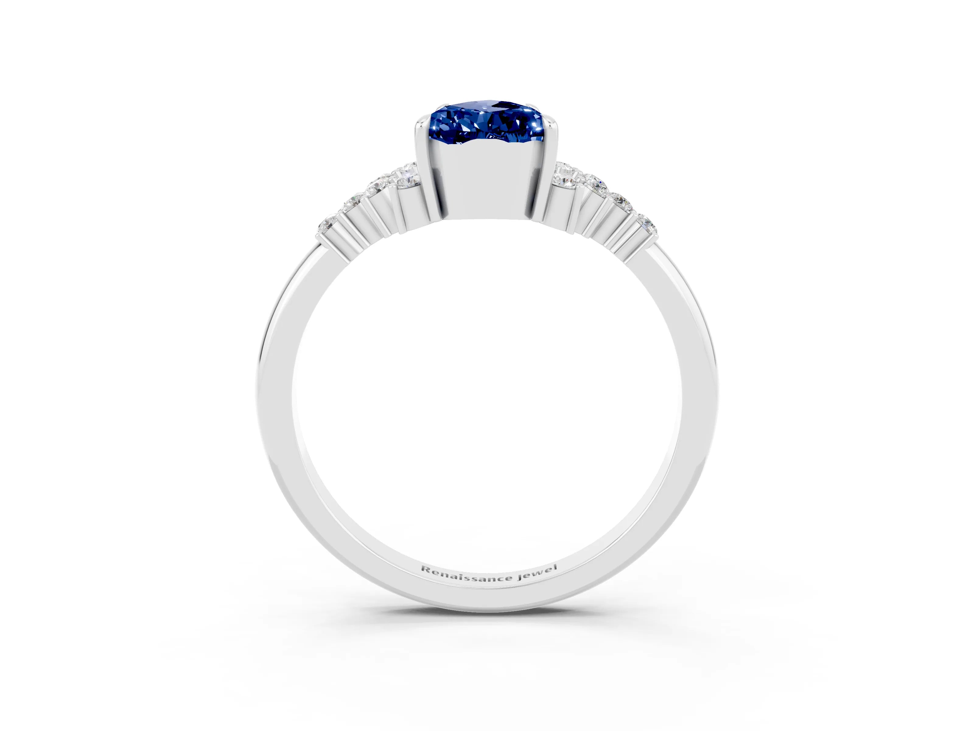 White gold Pear Cut Blue Sapphire Ring with Side Stones and Four-Prong Setting_39