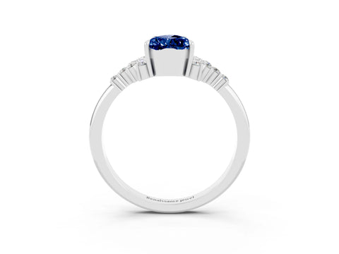 White gold Pear Cut Blue Sapphire Ring with Side Stones and Four-Prong Setting_39