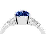 White gold Pear Cut Blue Sapphire Ring with Side Stones and Four-Prong Setting_40