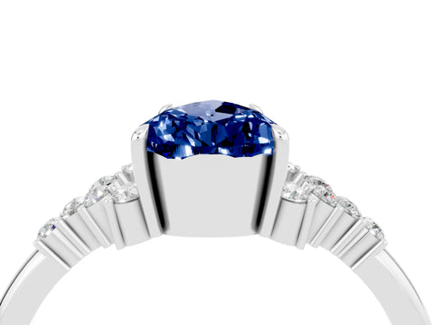 White gold Pear Cut Blue Sapphire Ring with Side Stones and Four-Prong Setting_40
