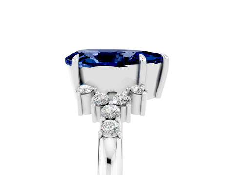 White gold Pear Cut Blue Sapphire Ring with Side Stones and Four-Prong Setting_41