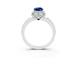 White gold Pear Cut Blue Sapphire Scalloped Halo Engagement Ring with Round Shared Prong Band_27
