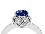 White gold Pear Cut Blue Sapphire Scalloped Halo Engagement Ring with Round Shared Prong Band_64