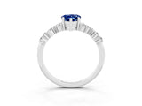 White gold Pear Cut Blue Sapphire Scattered Round Accent Ring with Prong Setting_27