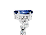White gold Pear Cut Blue Sapphire Scattered Round Accent Ring with Prong Setting_29