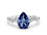White gold Pear Cut Blue Sapphire Scattered Round Accent Ring with Prong Setting_36