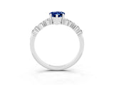 White gold Pear Cut Blue Sapphire Scattered Round Accent Ring with Prong Setting_39