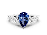 White gold Pear Cut Blue Sapphire Solitaire Celtic Knot Ring with Four-Prong Setting_12