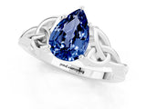 White gold Pear Cut Blue Sapphire Solitaire Celtic Knot Ring with Four-Prong Setting_13