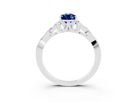 White gold Pear Cut Blue Sapphire Solitaire Celtic Knot Ring with Four-Prong Setting_15