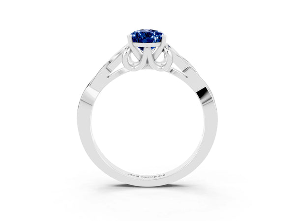 Silver Pear Cut Blue Sapphire Solitaire Celtic Knot Ring with Four-Prong Setting