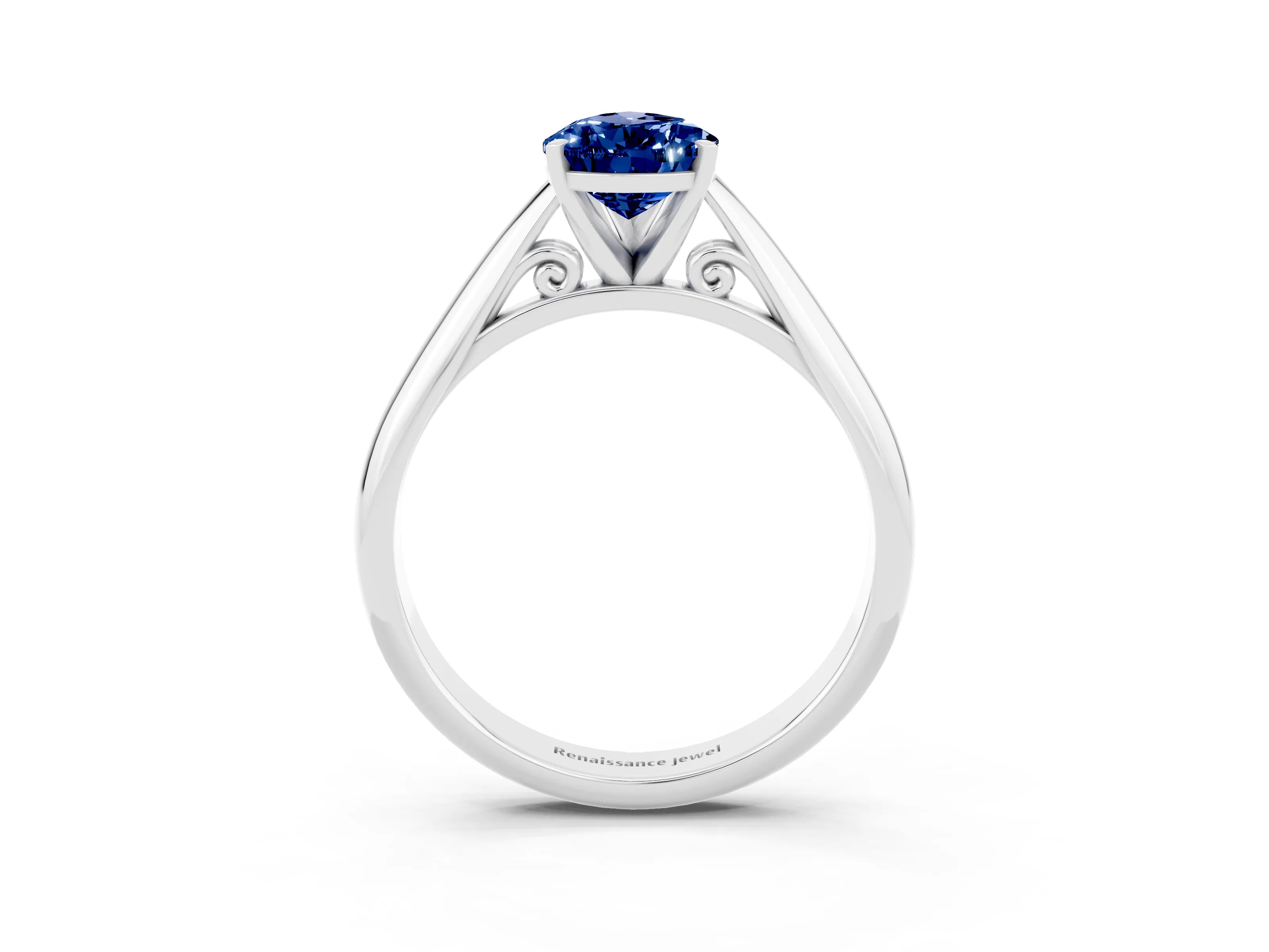 White gold Pear Cut Blue Sapphire Solitaire Engagement Ring with Cathedral Setting and Four-Prong Mount_15