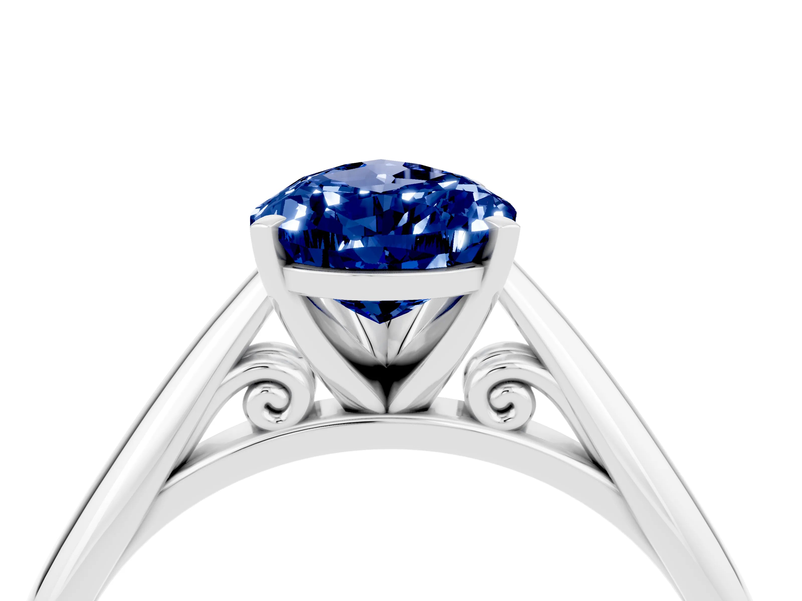 White gold Pear Cut Blue Sapphire Solitaire Engagement Ring with Cathedral Setting and Four-Prong Mount_28