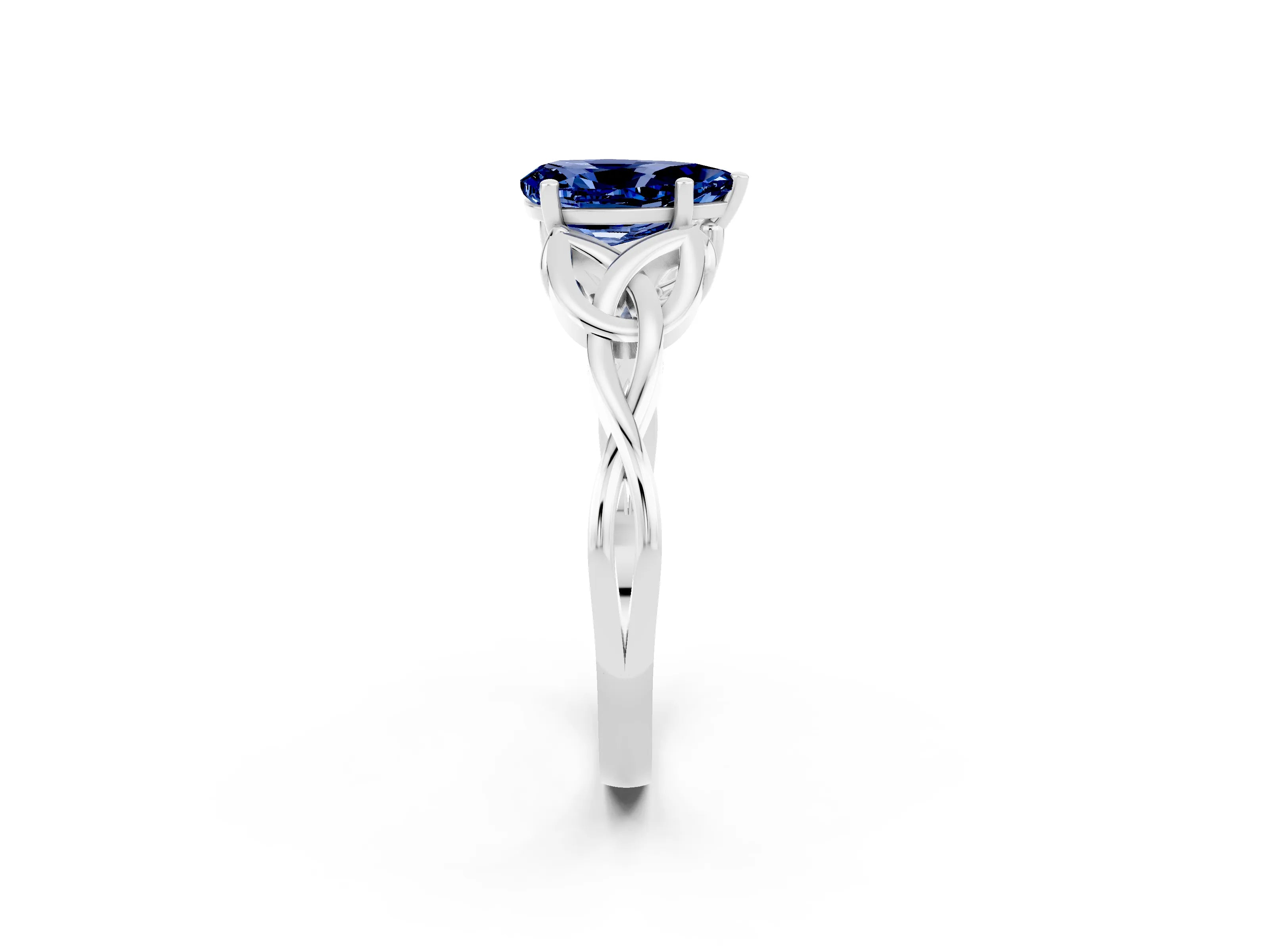 White gold Pear Cut Blue Sapphire Solitaire Engagement Ring with Celtic Knot Band and Four-Prong Setting_2