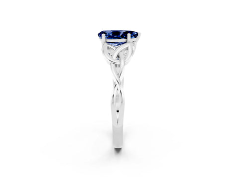 White gold Pear Cut Blue Sapphire Solitaire Engagement Ring with Celtic Knot Band and Four-Prong Setting_2