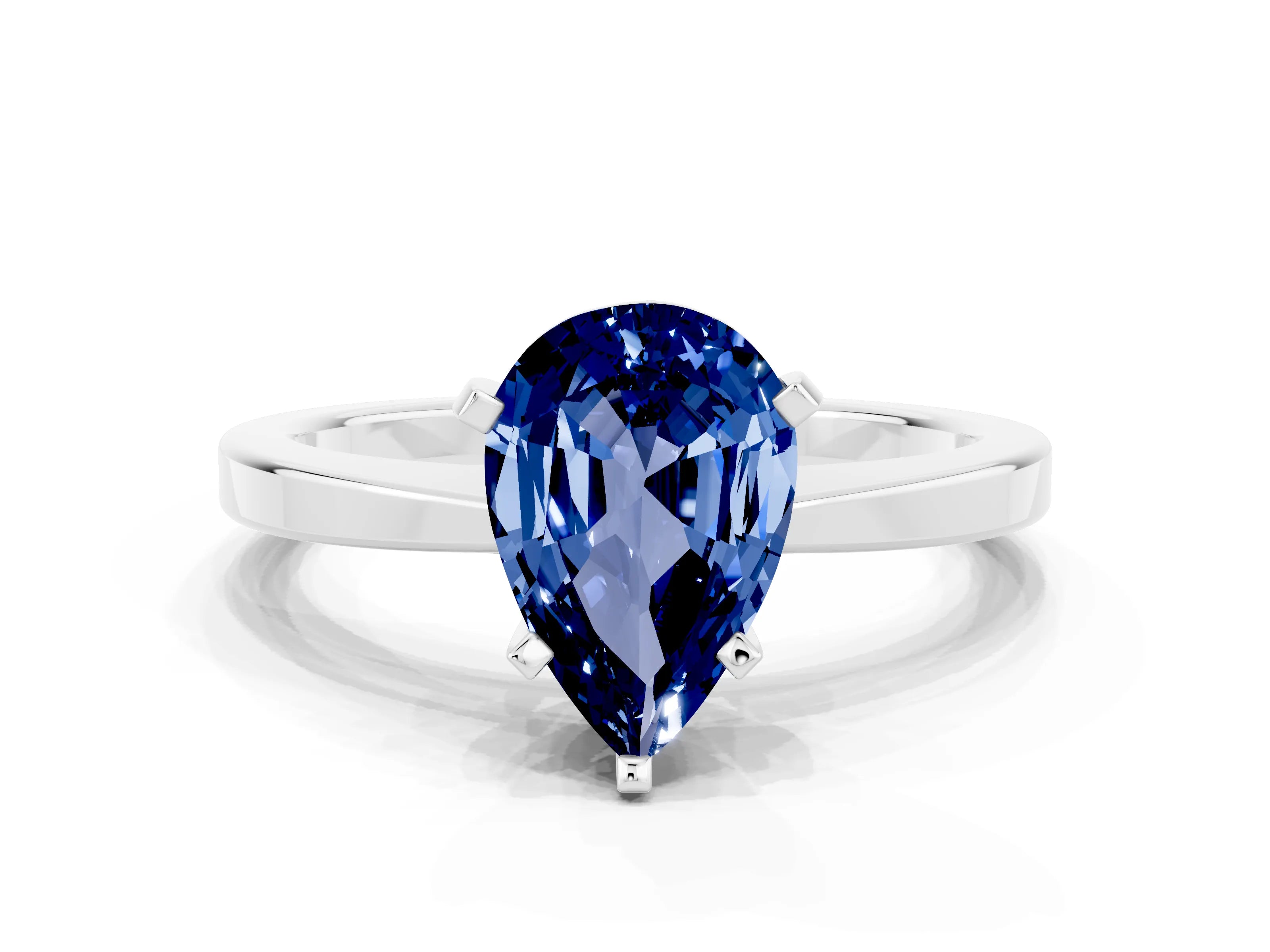 White gold Pear Cut Blue Sapphire Solitaire Engagement Ring with Classic Band and Four-Prong Setting_24