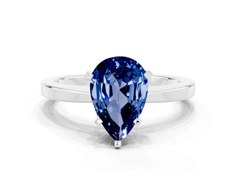 White gold Pear Cut Blue Sapphire Solitaire Engagement Ring with Classic Band and Four-Prong Setting_24