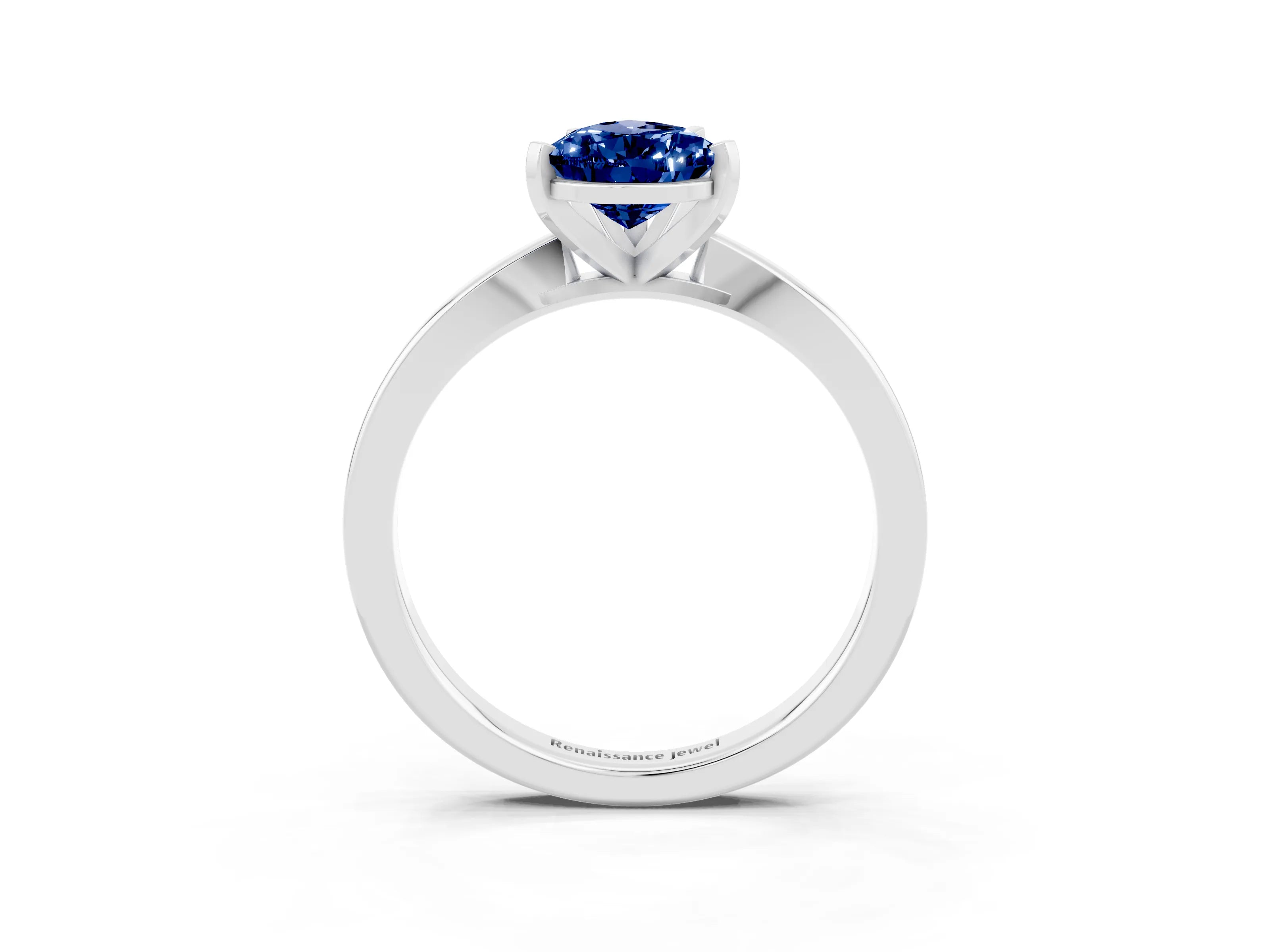 White gold Pear Cut Blue Sapphire Solitaire Engagement Ring with Classic Band and Four-Prong Setting_27