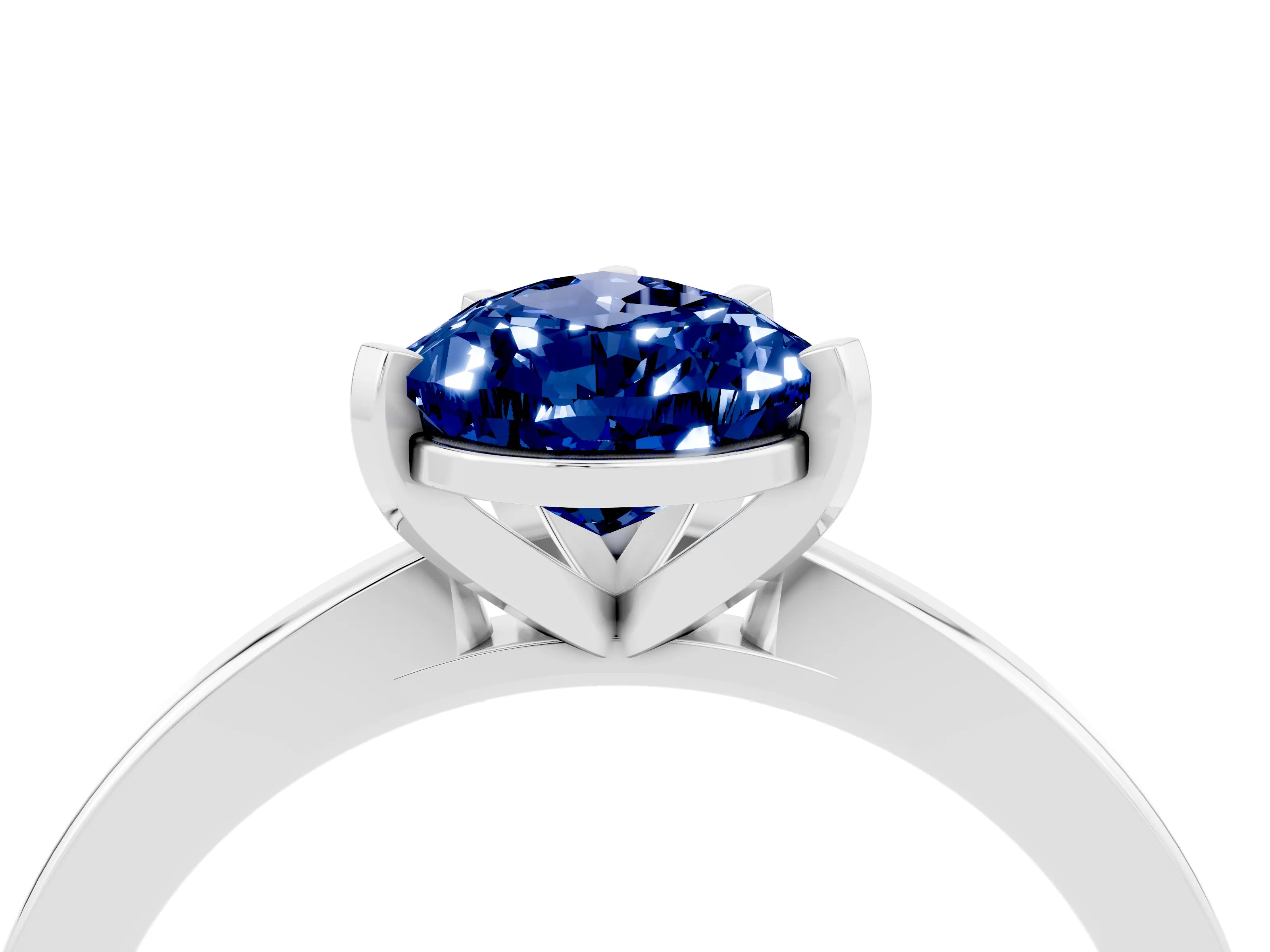 White gold Pear Cut Blue Sapphire Solitaire Engagement Ring with Classic Band and Four-Prong Setting_28