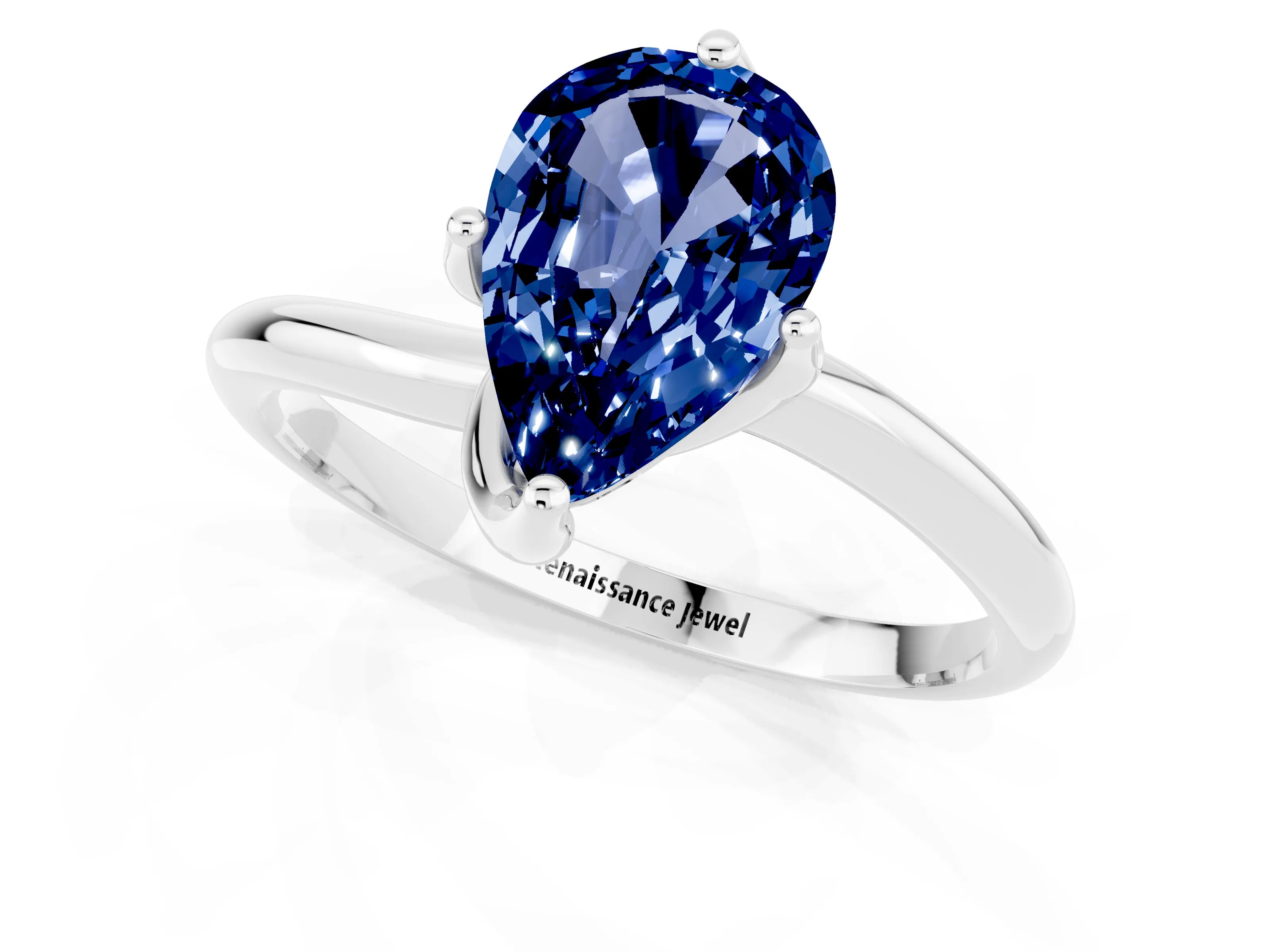 White gold Pear Cut Blue Sapphire Solitaire Engagement Ring with Four-Prong Setting and Classic Band_13