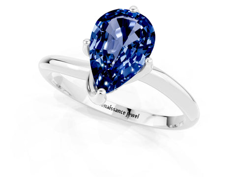 White gold Pear Cut Blue Sapphire Solitaire Engagement Ring with Four-Prong Setting and Classic Band_13