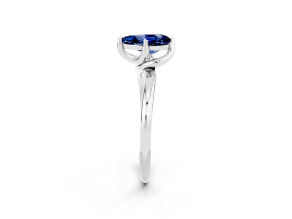 White gold Pear Cut Blue Sapphire Solitaire Engagement Ring with Four-Prong Setting and Classic Band