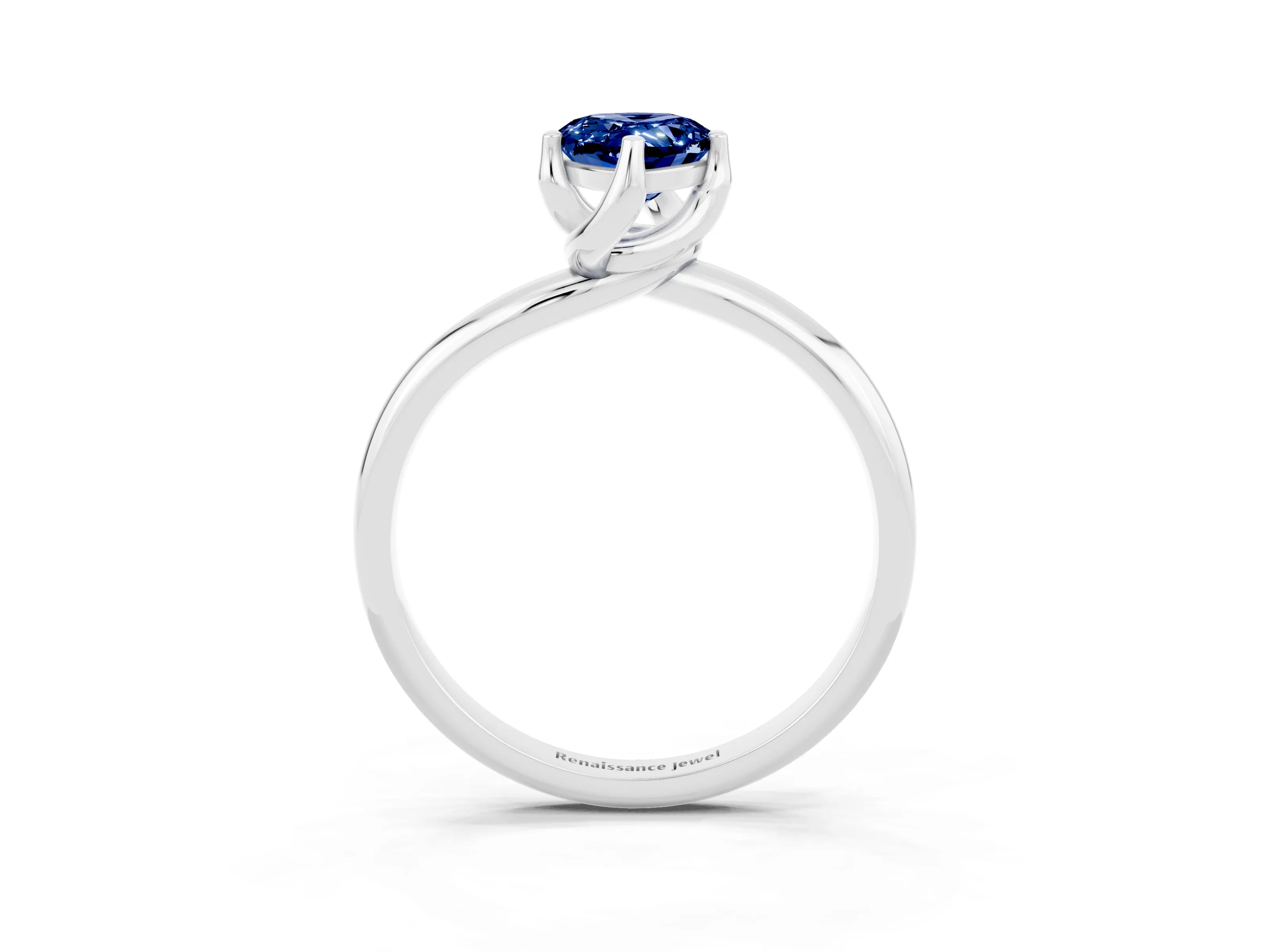 White gold Pear Cut Blue Sapphire Solitaire Engagement Ring with Four-Prong Setting and Classic Band_15