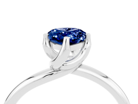 White gold Pear Cut Blue Sapphire Solitaire Engagement Ring with Four-Prong Setting and Classic Band_16