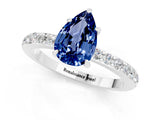 White gold Pear Cut Blue Sapphire Solitaire Engagement Ring with Pavé Band and Four-Prong Setting_1