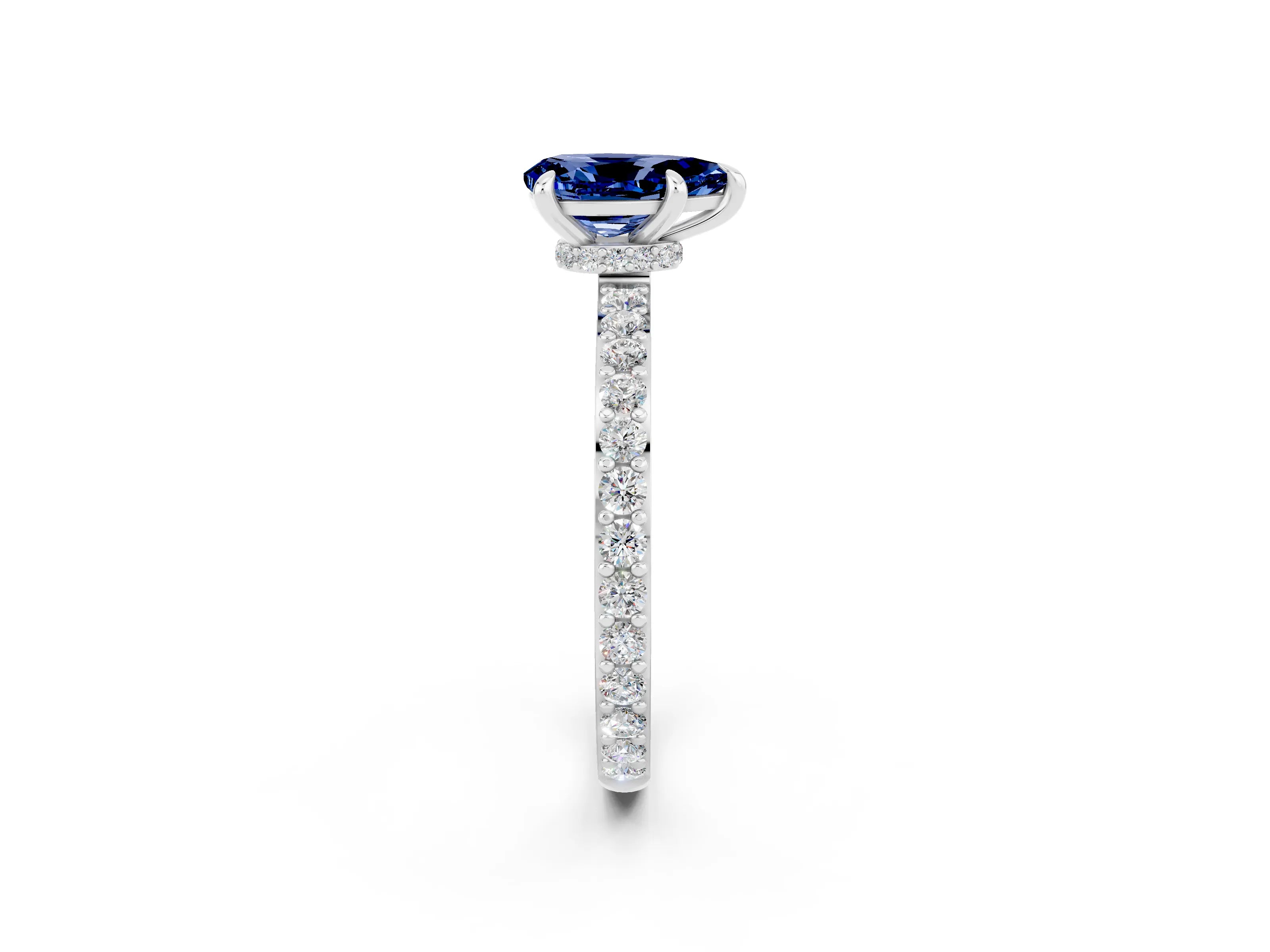 White gold Pear Cut Blue Sapphire Solitaire Engagement Ring with Pavé Band and Four-Prong Setting_2
