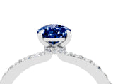 White gold Pear Cut Blue Sapphire Solitaire Engagement Ring with Pavé Band and Four-Prong Setting_4