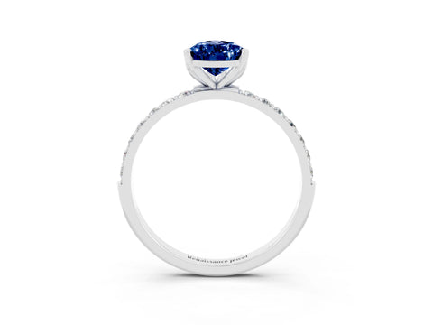 White gold Pear Cut Blue Sapphire Solitaire Engagement Ring with Pavé Band and Prong Setting_3