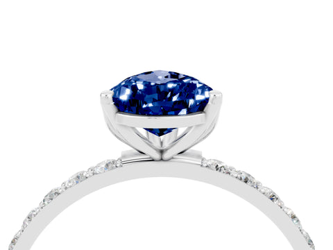 White gold Pear Cut Blue Sapphire Solitaire Engagement Ring with Pavé Band and Prong Setting_4