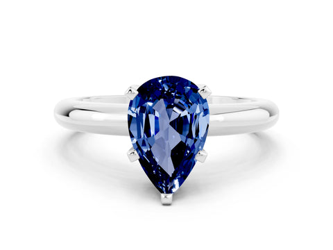 White gold Pear Cut Blue Sapphire Solitaire Engagement Ring with Round Band and Four-Prong Setting_24