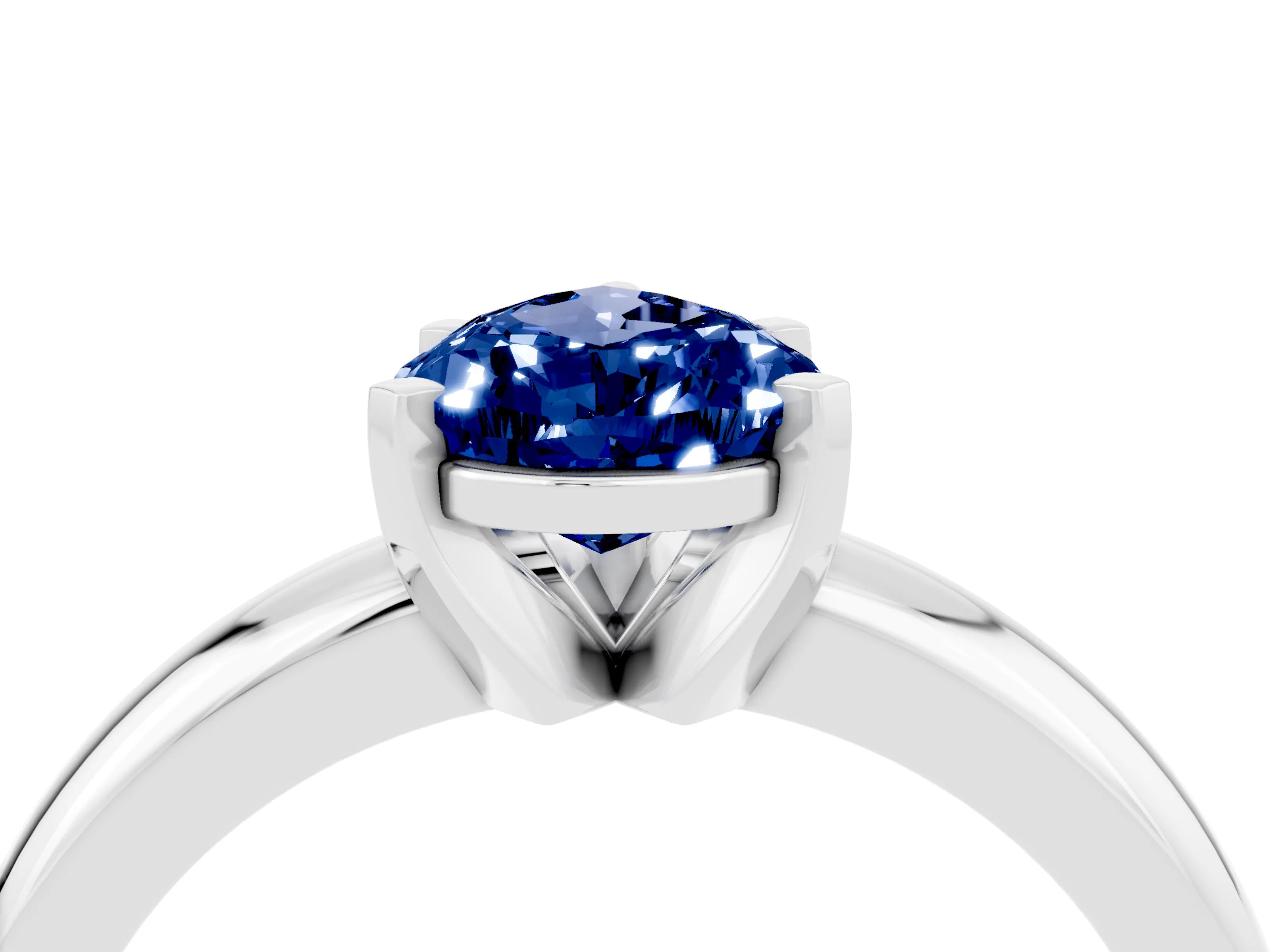 White gold Pear Cut Blue Sapphire Solitaire Engagement Ring with Round Band and Four-Prong Setting_28