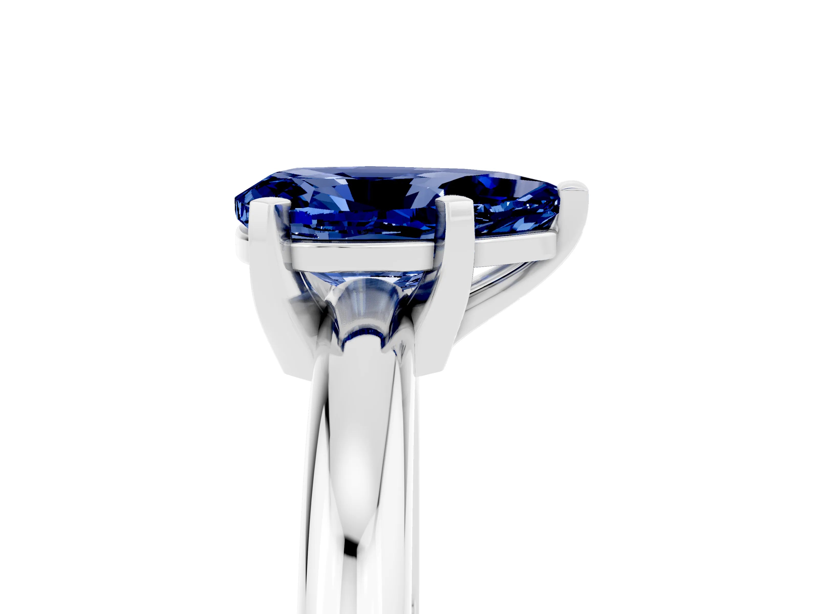 White gold Pear Cut Blue Sapphire Solitaire Engagement Ring with Round Band and Four-Prong Setting_29