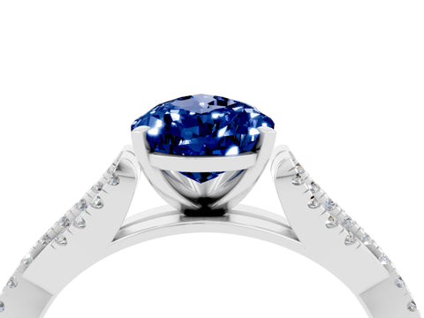 White gold Pear Cut Blue Sapphire Solitaire Engagement Ring with Twisted Pavé Band and Four-Prong Setting_4