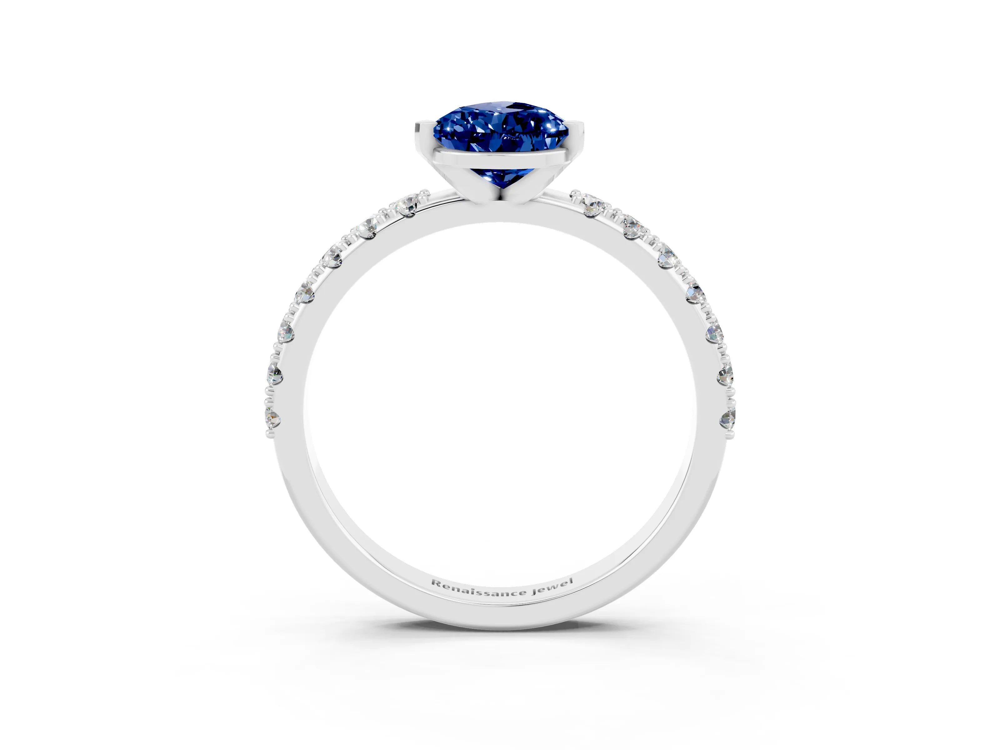 White gold Pear Cut Blue Sapphire Solitaire Pavé Band with Four-Prong Setting_3