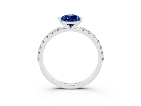 White gold Pear Cut Blue Sapphire Solitaire Pavé Band with Four-Prong Setting_3