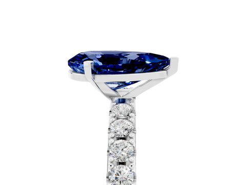 White gold Pear Cut Blue Sapphire Solitaire Pavé Band with Four-Prong Setting_5